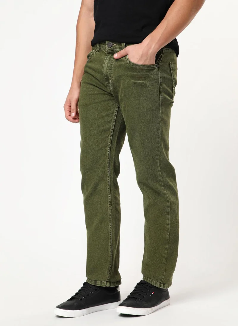 Urbano Fashion Urbano Fashion Men's Light Green Regular Fit Heavy Washed Denim Jeans Stretchable